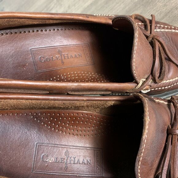 Cole Haan Boat Shoes Mens Brown Leather Casual Moc Toe Slip On Loafers Size 9 M - Picture 7 of 12